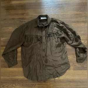 Brown Silk Western Fringe Shirt